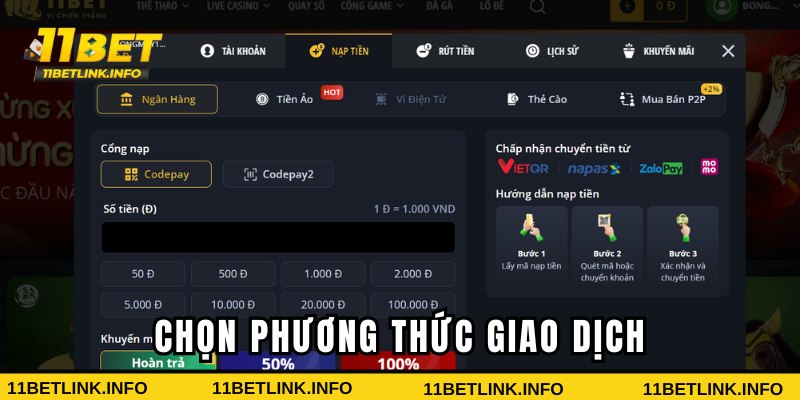 Chọn thực hiện qua ngân hàng Chọn thực hiện qua ngân hàng